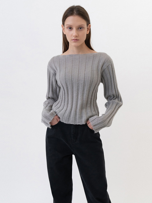KID MOHAIR FITTED KNIT WOMEN [GRAY]