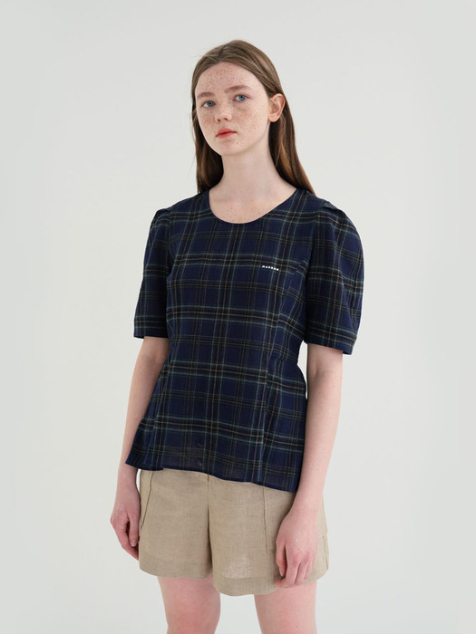 20 SUMMER_Check Cotton Flare Blouse