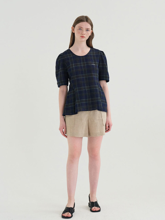 20 SUMMER_Check Cotton Flare Blouse