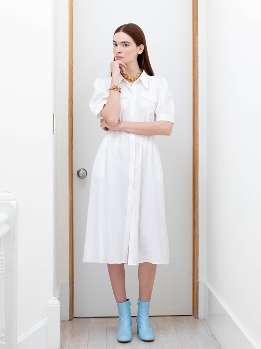 [N]NOHO puffed shoulder shirt dress  (White)
