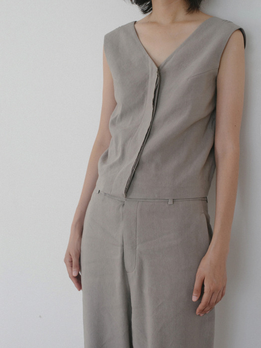  Line linen sleeveless vest (Grey)