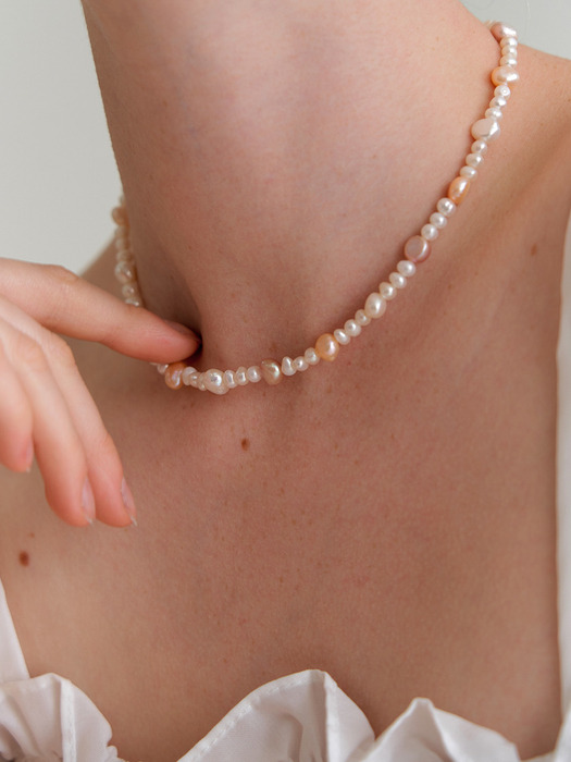 pompom mix pearl necklace (Silver 925)