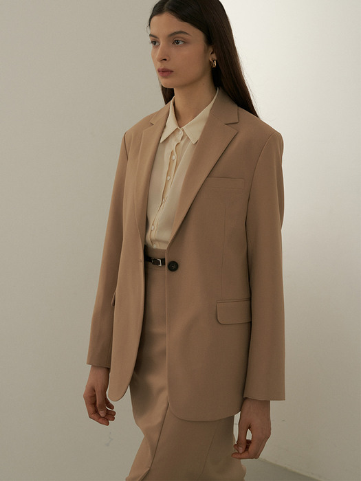 [set] one-button single jacket (beige)+H-line basic skirt (beige)