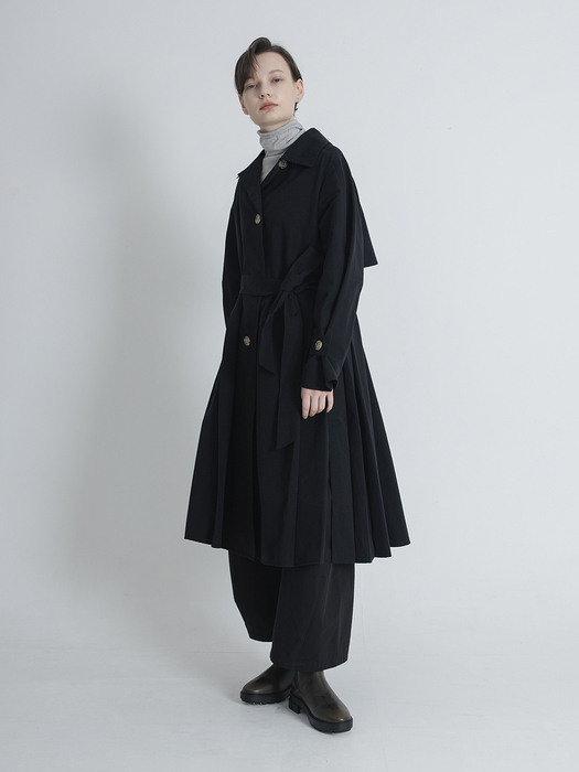 SIDE PLEATS BELTED TRENCH COAT in 2 COLORS [U0F0N701]