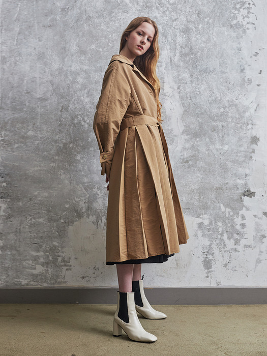 SIDE PLEATS BELTED TRENCH COAT in 2 COLORS [U0F0N701]