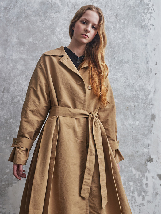 SIDE PLEATS BELTED TRENCH COAT in 2 COLORS [U0F0N701]