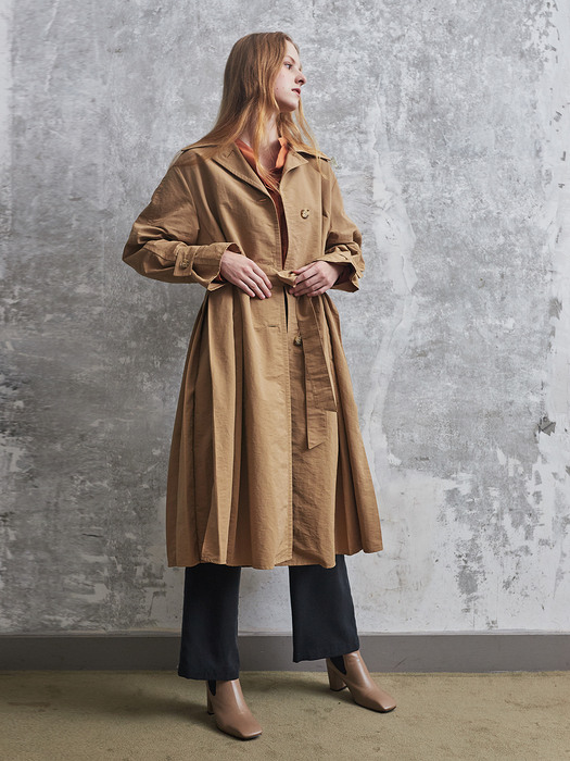 SIDE PLEATS BELTED TRENCH COAT in 2 COLORS [U0F0N701]