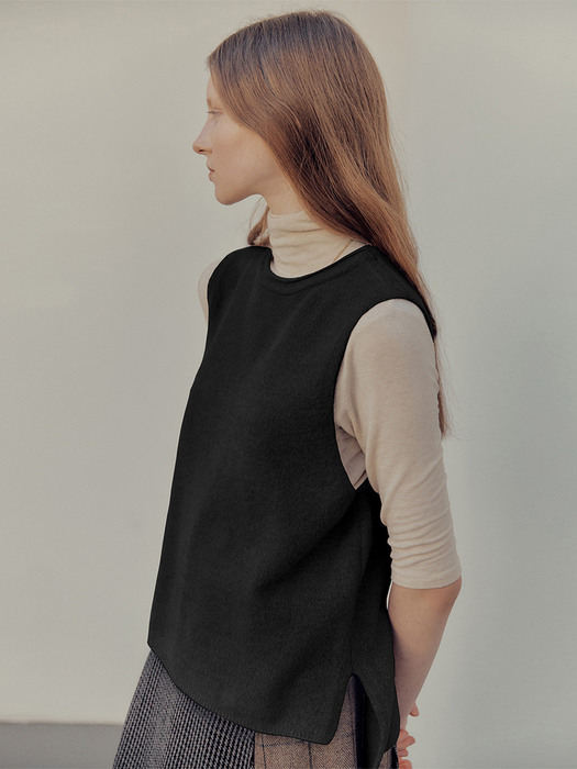 Back string knit vest_Black