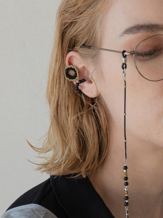 [2SET] Black -khaki check and Onyx earcuff