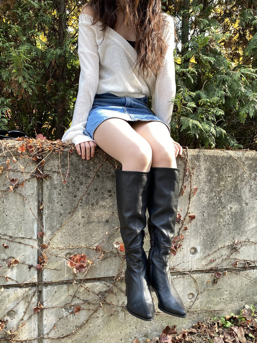 70s Slouchy Long Boots (Black)
