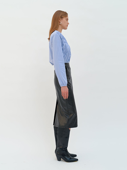 SNAP POINT LEATHER SKIRT (blcak)
