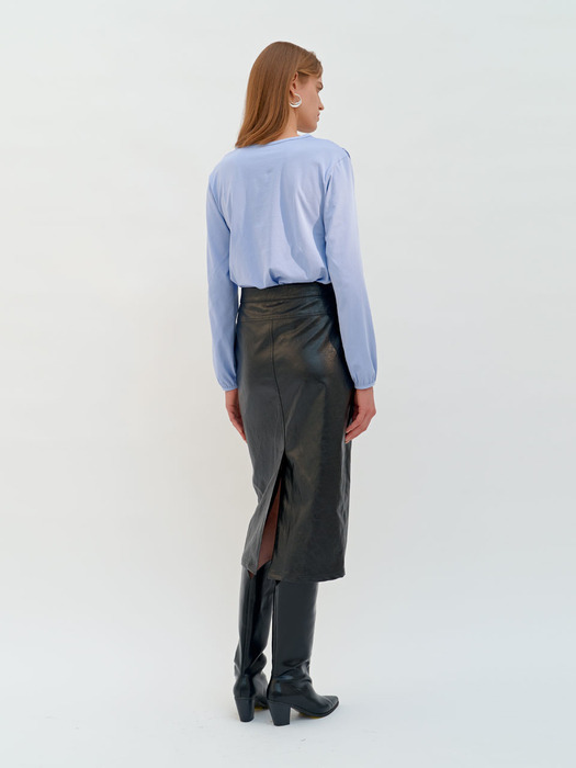 SNAP POINT LEATHER SKIRT (blcak)