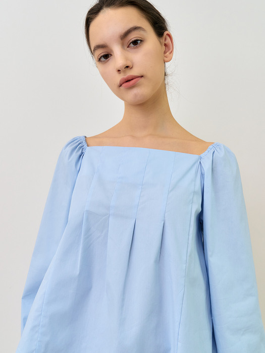 comos487 Square A Line Wrinkle Blouse (Light Blue)