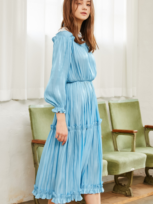 Sophia Shirring Combo Dress_Blue