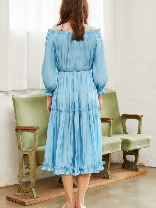 Sophia Shirring Combo Dress_Blue