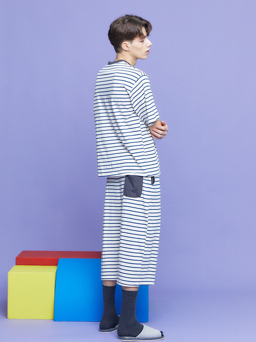 Mens Blue Stripe Pocket Pajama Set