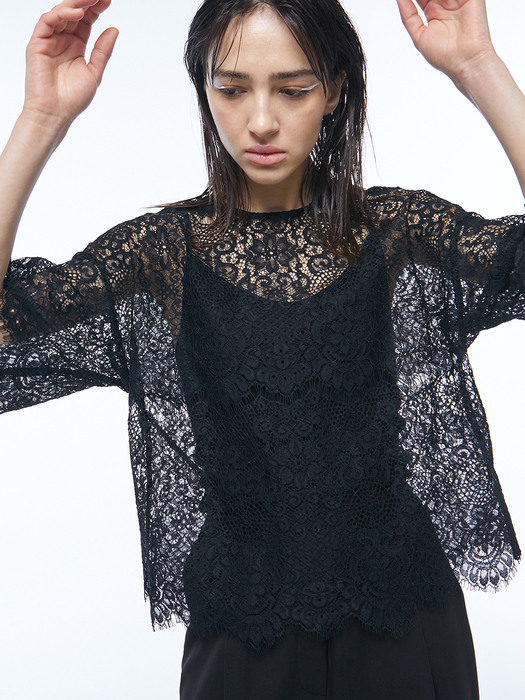 Lace See Through Blouse in Black