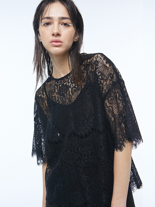 Lace See Through Blouse in Black