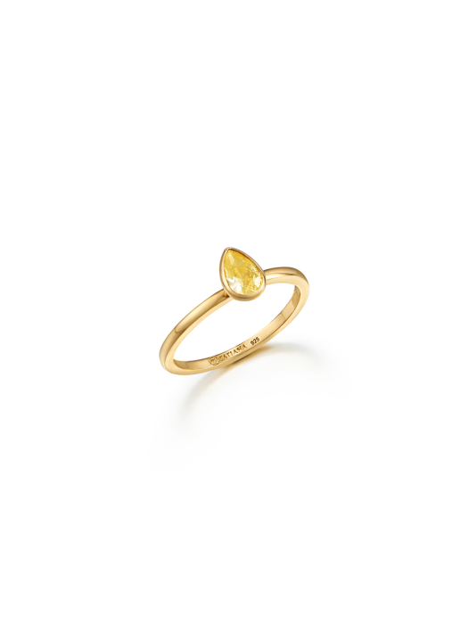 [Silver925]Yellow Topaz Pear Bezel Ring_CR0487