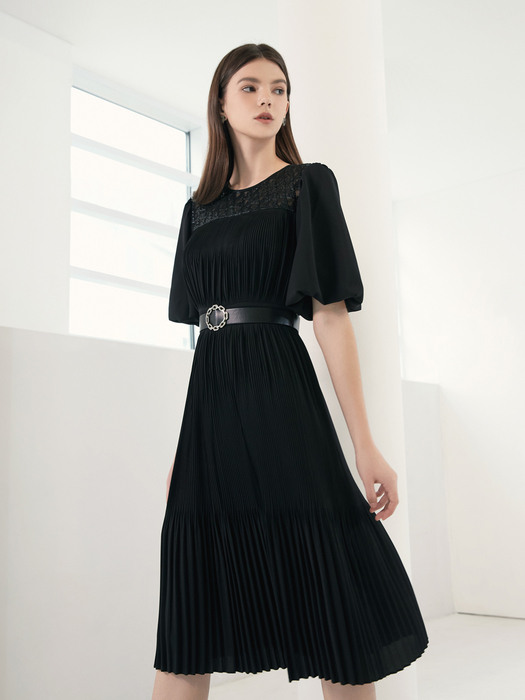 ARIANNA / See-through Puff Spangle Pleats Dress(black)