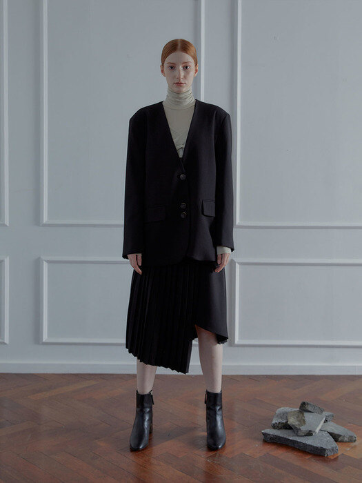 Tiana Collarless Jacket+Skirt SET - Black