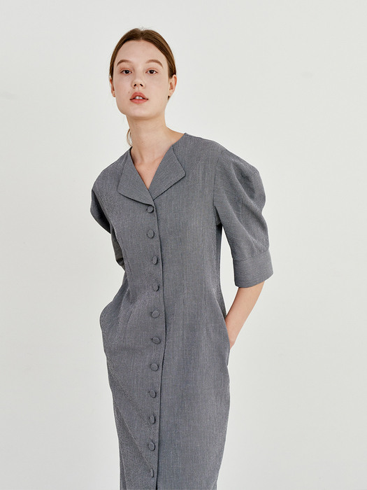 BALLOON SLEEVE DRESS BLUE GREY