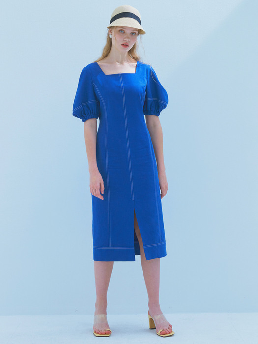 Square Neck Stitch Dress [Marine Blue]