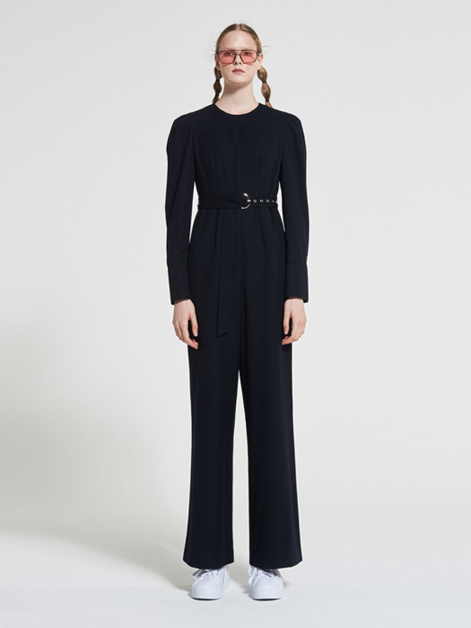 Belted Wool Jumpsuit NAVY