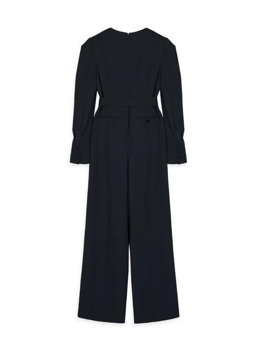 Belted Wool Jumpsuit NAVY