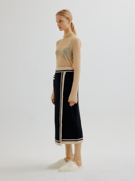 TAHLER Contrasted Trim Knit Long Skirt - Black/Beige
