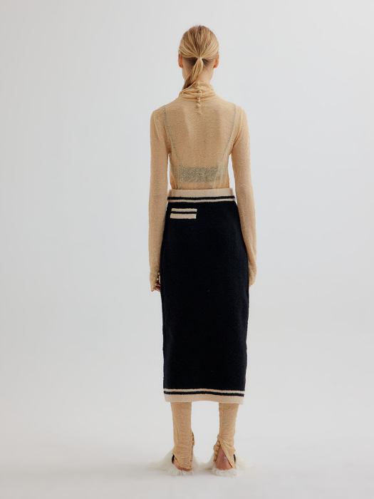 TAHLER Contrasted Trim Knit Long Skirt - Black/Beige