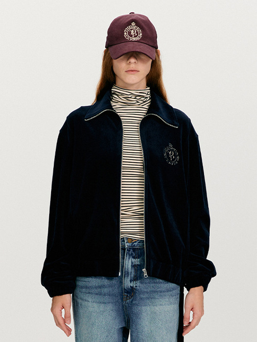 VELVET TRACK JACKET, NAVY