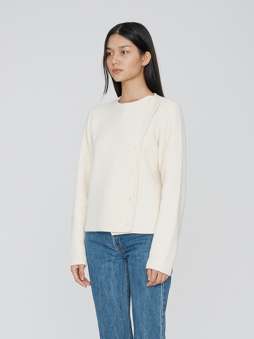 SIDE BUTTON CARDIGAN - IVORY