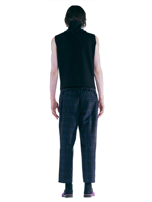 NAVY CHECK REVERSIBLE TAPERED PANTS