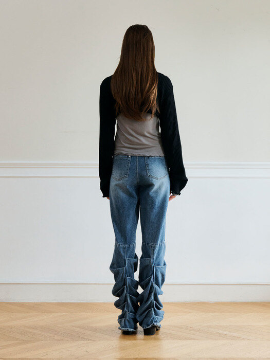 Pintuck Straight Jeans Blue