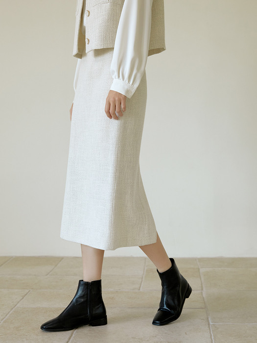 Slit tweed skirt (ivory) 