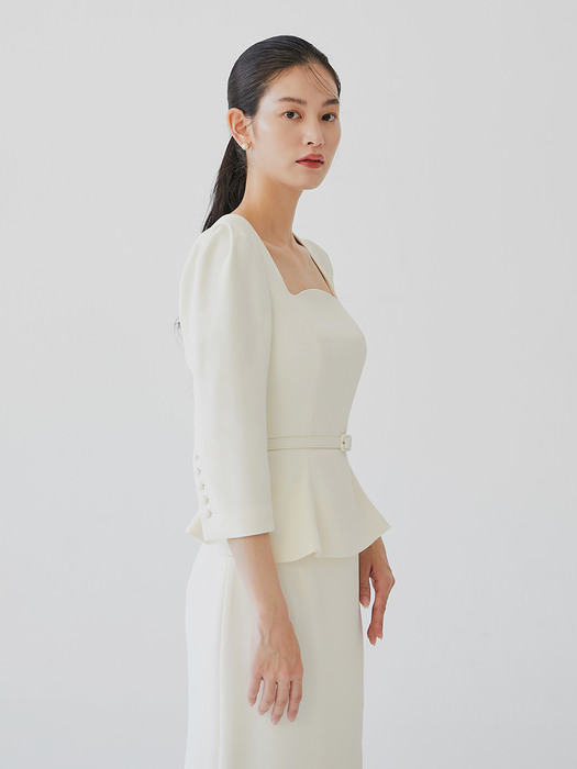 OLGA Square neck peplum blouse (Ivory)