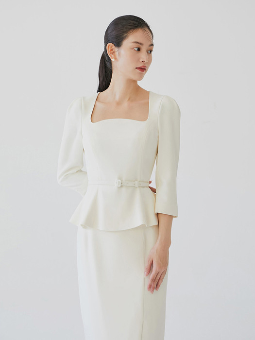 OLGA Square neck peplum blouse (Ivory)