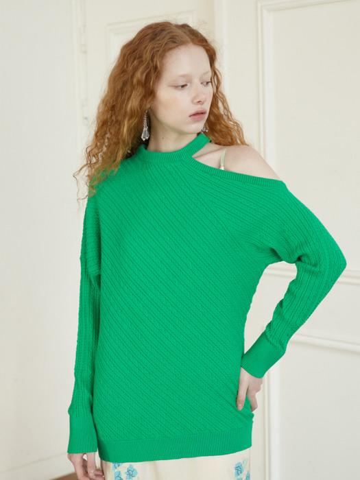 [BC21SSKN40GN] LIKE CASHMERE TINY CABLE KNIT TOP [GREEN]