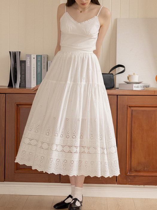 RONA romantic lace skirt_white