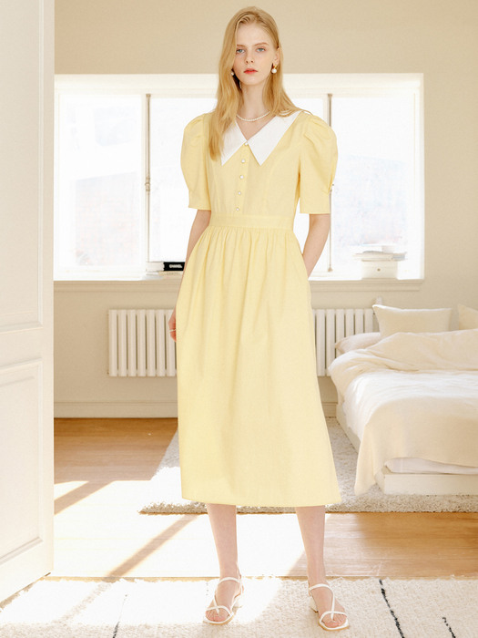 엘로우 로라 스트라이프 코튼 원피스 / YELLOW RORA STRIPE COTTON DRESS