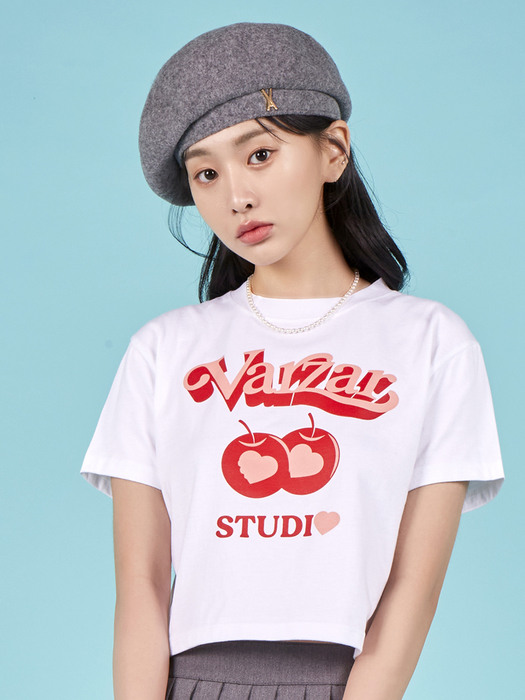 트윈 애플 하트 크롭 반팔 티셔츠 (2color)