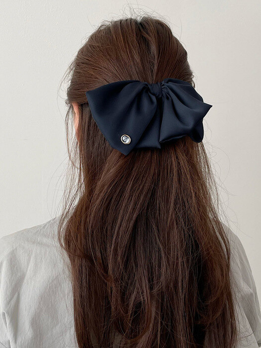 Cameo Big Ruffle Ribbon Hair Barrette [Navy] 빅 러플 리본 헤어핀