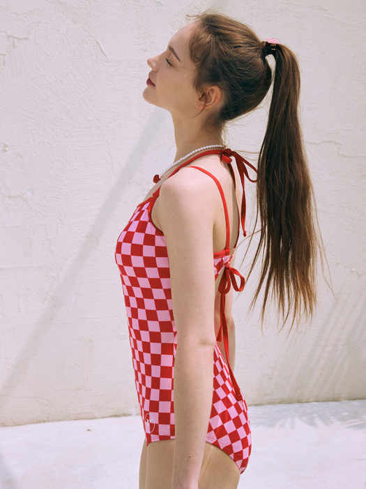 CHECKER BOARD ONEPIECE SWIMSUIT RED