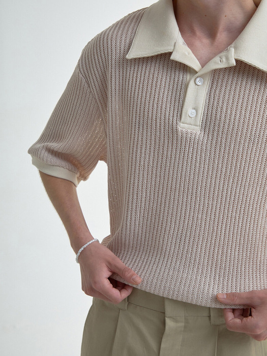 LIGHT WEIGHT KNITTED POLO SHIRTS - CREAM
