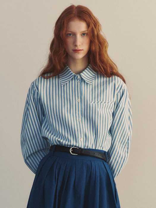 WATERLOO Volume sleeve shirt (Madras navy check/Navy gingham check/Light blue stripe/Blue stripe)