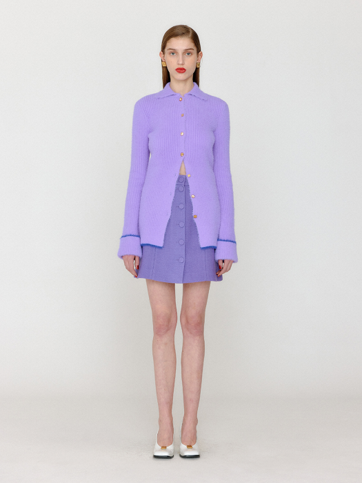 VIOLA Slim Fit Collared Knit Cardigan - Violet