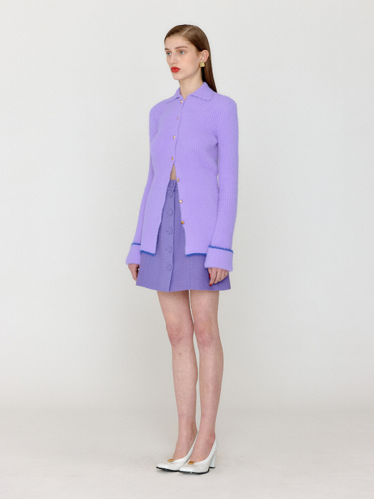 VIOLA Slim Fit Collared Knit Cardigan - Violet