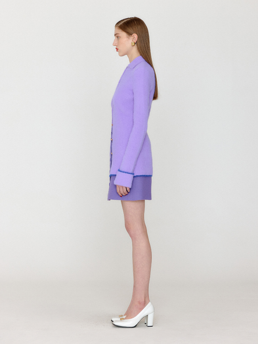 VIOLA Slim Fit Collared Knit Cardigan - Violet