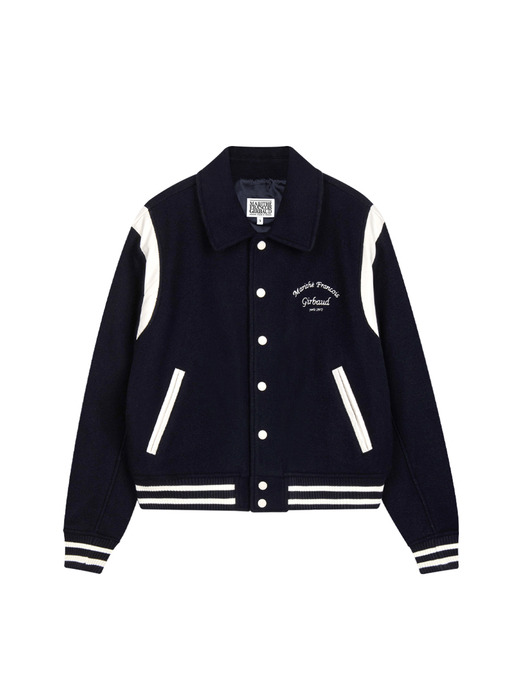 WOOL BLENDED VARSITY JACKET dark navy